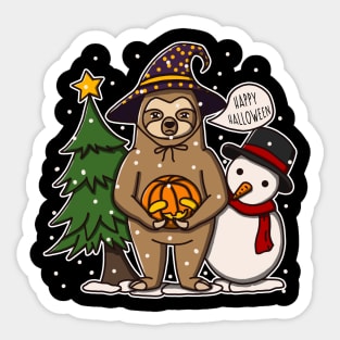 Funny Sloth Celebrates Halloween But On Christmas Sticker